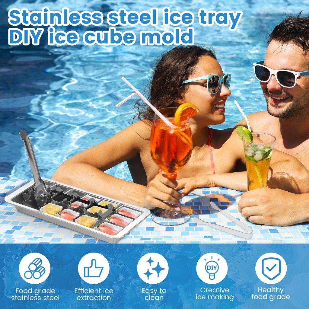 Stainless Steel Ice Cube Maker 18 Slots Ice Tray with Lever Versatile Dishwasher Safe Ice Cube Tray for Milk and Drink Cooling