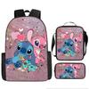 Stitch Backpack Set 3-Piece Lilo & Stitch School Backpack Insulated Lunch Bag Pencil Case Oxford Cloth Large Capacity