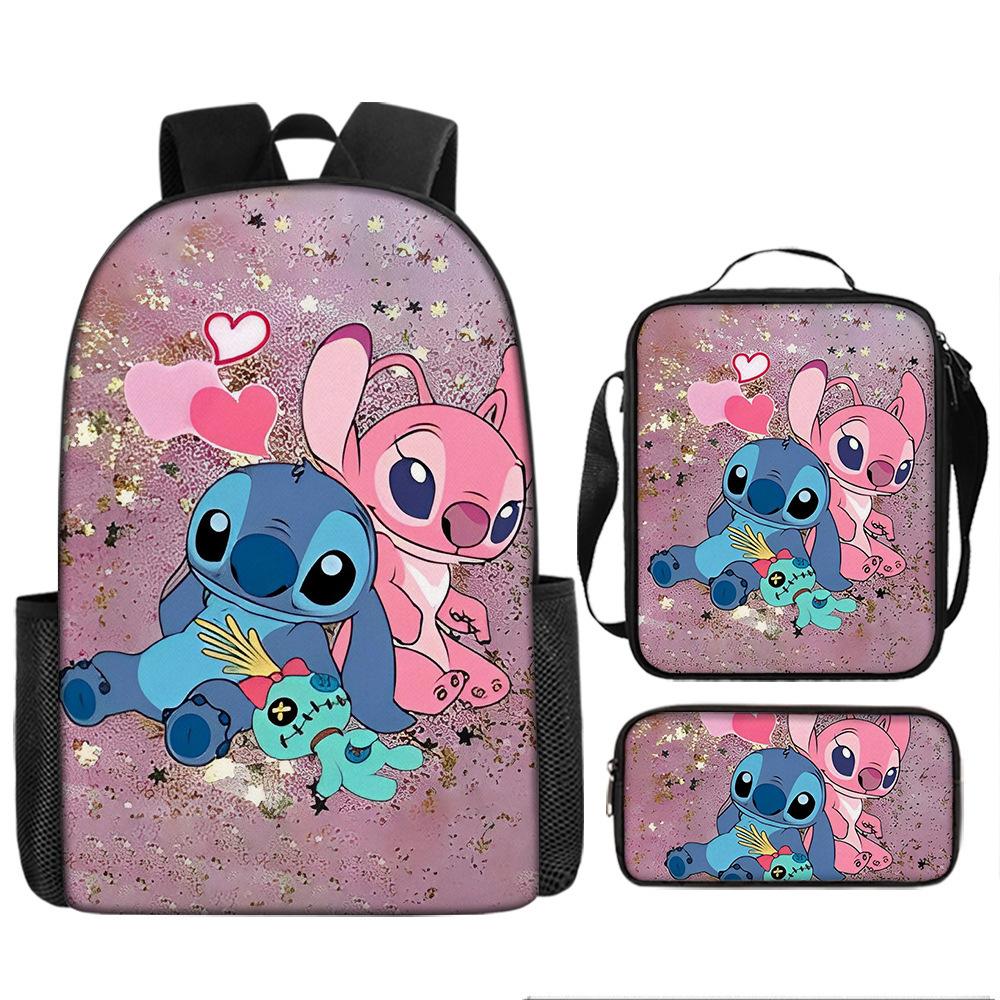 Stitch Backpack Set 3-Piece Lilo & Stitch School Backpack Insulated Lunch Bag Pencil Case Oxford Cloth Large Capacity