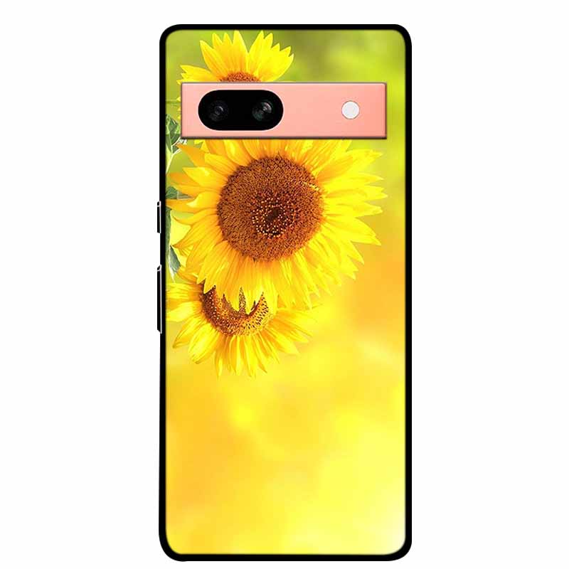 Для Google Pixel 7a 5G Чехол 6.1" Coque Цветы Черная Кромка Силикон ТПУ Мягкая Задняя Крышка Для Google Pixel7a 2023 Чехол для Телефона Fundas