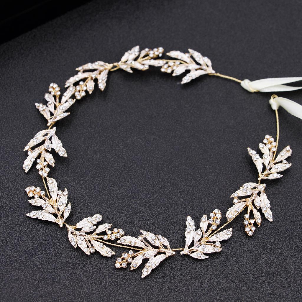 Mailang Hair Band European and American Rhinestone Headband Golden Leaf Wedding Dress Accessories Bridal Headdress