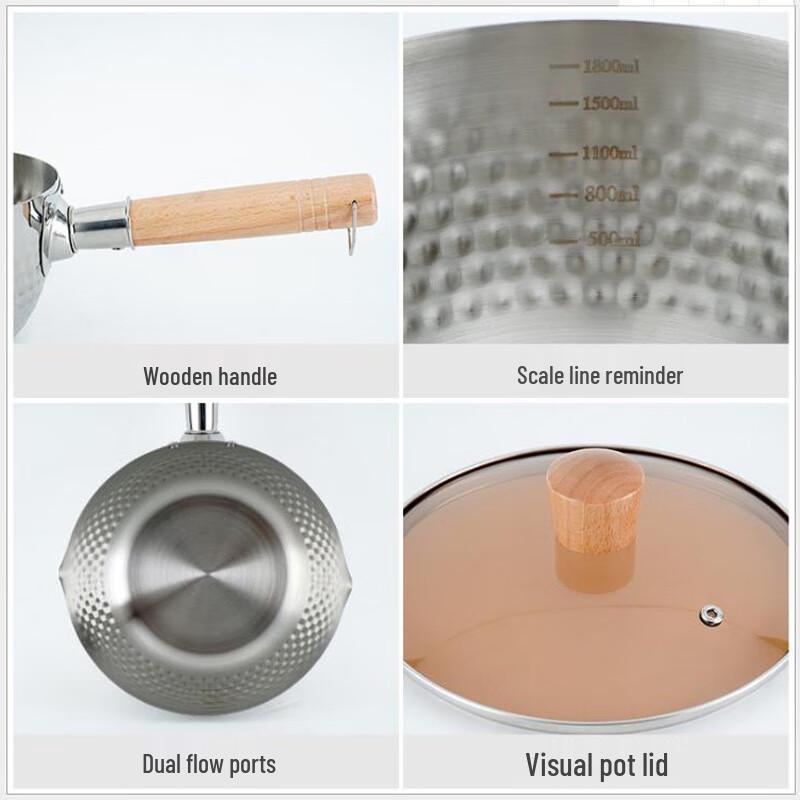 Lechu Heli 20 см Кастрюля Юкихира из нержавеющей стали 304 с крышкой