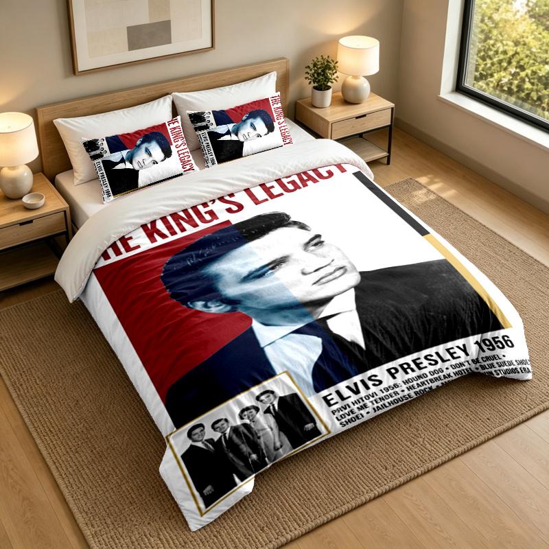 3-Piece Bed Sheet Set with Elvis Presley Design, 1 Flat Sheet and 2 Pillowcases for Bedroom