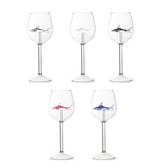 Набор винных бокалов "Акула" Ручная выдувка Бессвинцовое стекло Кубок с 3D-акулой внутри 300 мл Креативная тематика "Акула" Барная посуда Подарок для мужчин Женщин Любителей акул