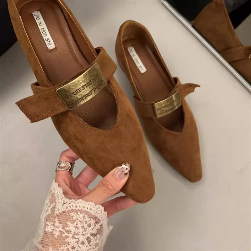 Модные женские балетные туфли с острым носком для танцев 2024 года, новые дизайнерские туфли-лоферы из замши на мягкой подошве с высоким каблуком, женская обувь
