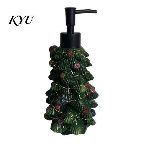 Festive Soap Dispenser Resin Christmas Tree Dispenser, Refillable Liquid Hand Shampoo Shower Gel Container, Empty Pump Lotion Bottle for Bathroom
