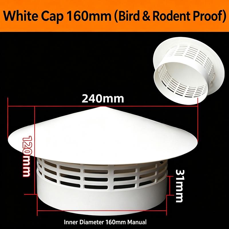 Pvc Roof Ventilation Grille Rain Cap Round Hood For 75-250Mm Pipe Vents Chimney Outlet Weather Protection