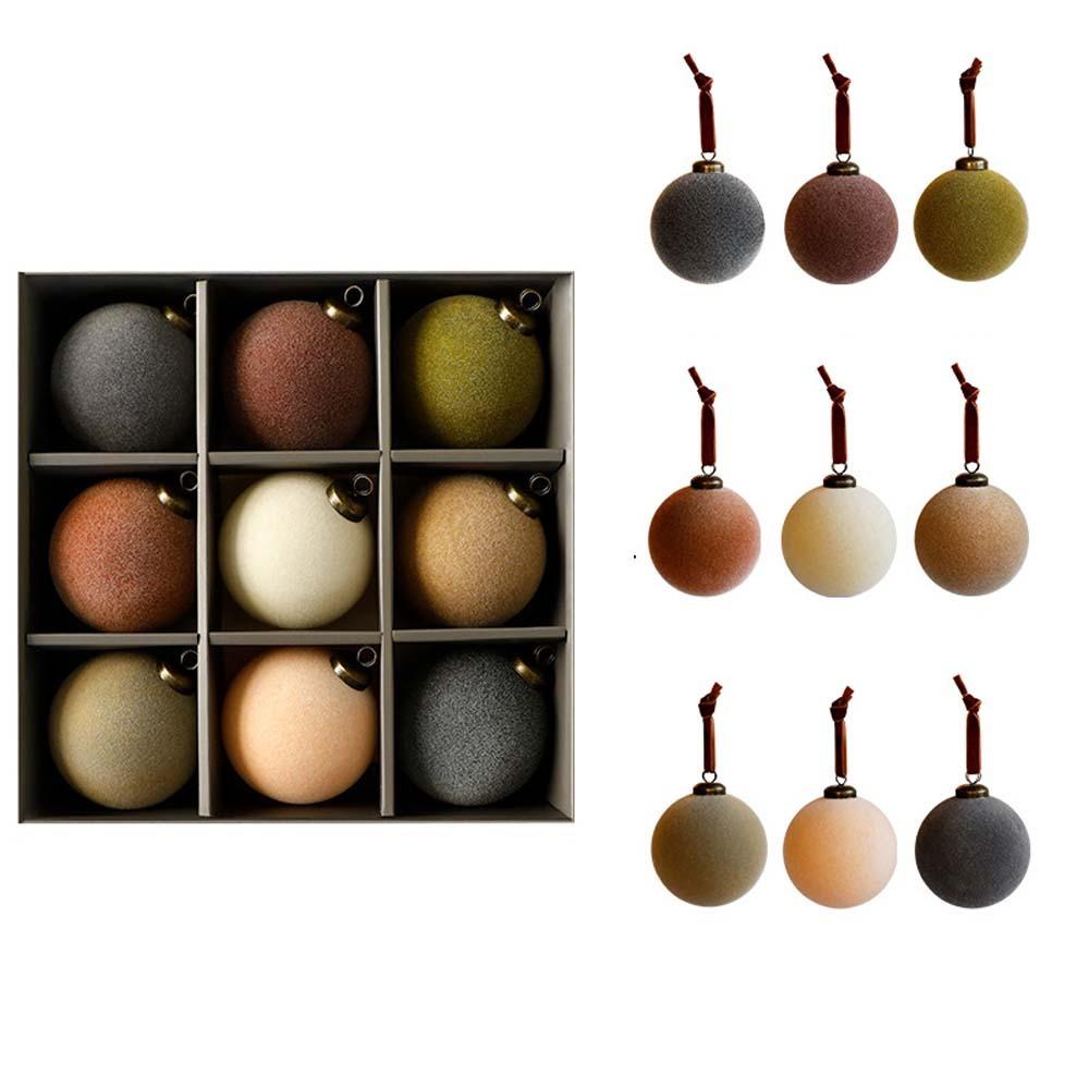 9pcs 8cm Velvet Christmas Ball Pendant Shatterproof Flocking Christmas Hanging Balls Reusable Xmas Tree Ornaments Party Favors
