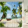 High Quality Sunny Beach Printed Fabric Shower Curtains Sea Scenery Bath Screen Waterproof Products Bathroom Decor with 12 Hooks