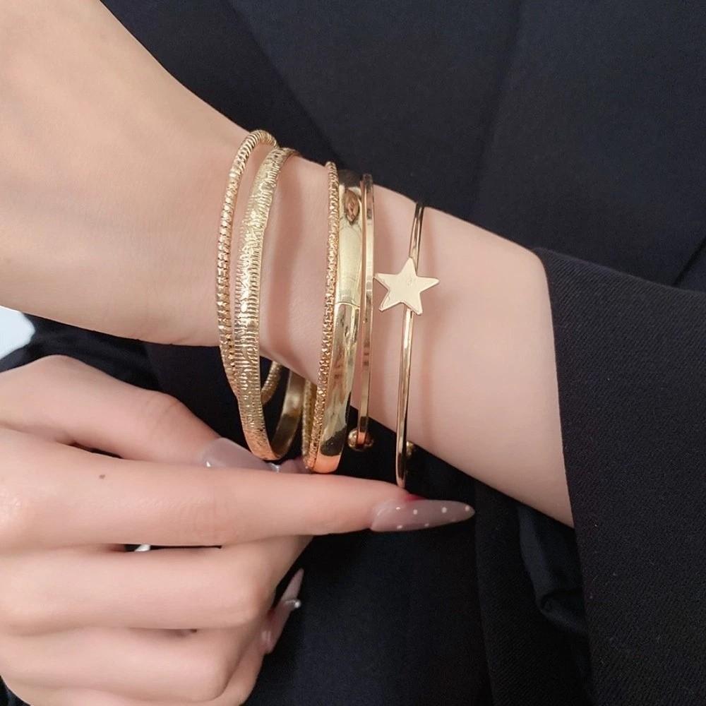 6Pcs/7Pcs Europe American Style Wide Open Bangle Set Exaggerated Bracelet Girls