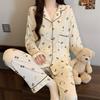 Bear Long Pajama Set Bow Lady Nightwear Suit Comfortable Women's Loungewear  Female