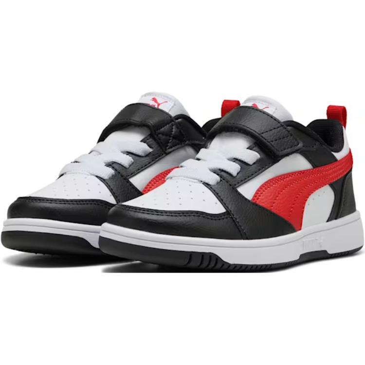 Puma Rebound V6 Low Little Kid Белые Черные Красные Детские Кроссовки For-All-Time-Red 397419-04