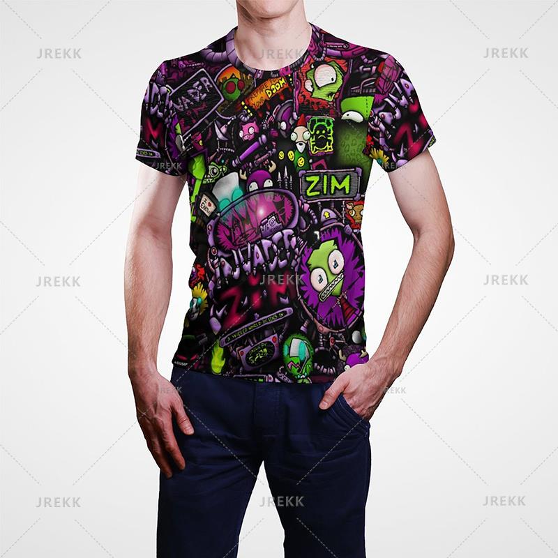 Футболка с рисунком аниме «Захватчик Зим», мужская летняя футболка с коротким рукавом, крутая футболка с 3D принтом, забавные мембранные топы, футболка, одежда