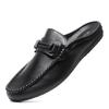 Large Size 39-46 Open Back Casual Shoes Mules Men 2025 Summer Leather Loafers Slippers Half Shoes Slip On Flats Slides Sandals