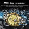 POEDAGAR Роскошные мужские золотые автоматические механические часы с фазой Луны и турбийоном наручные часы с автоматической датой и неделей из нержавеющей стали