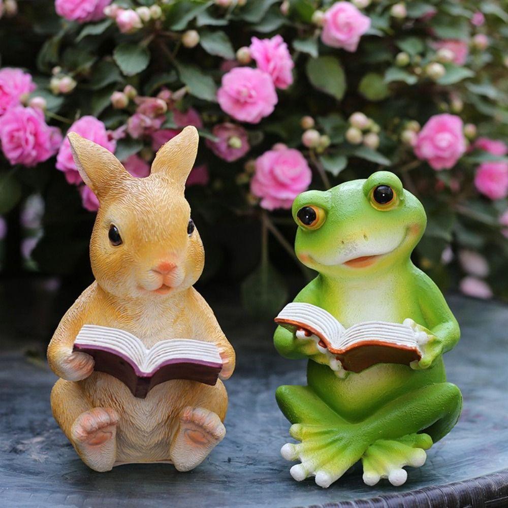 Cartoon Animal Sculpture Resin Miniatures Figurine Crafts Rabbit Frog Statue  Car