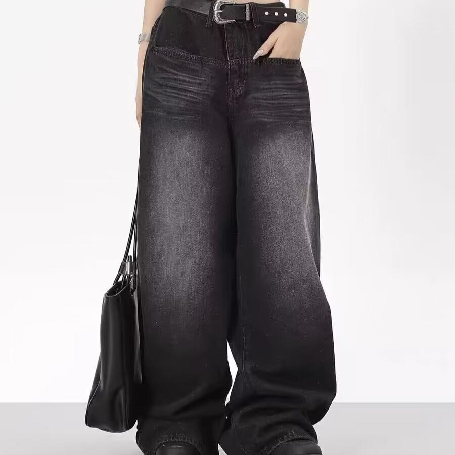 Мужские мешковатые джинсовые брюки в уличном стиле, свободные широкие джинсовые брюки, модные прямые брюки с потертостями