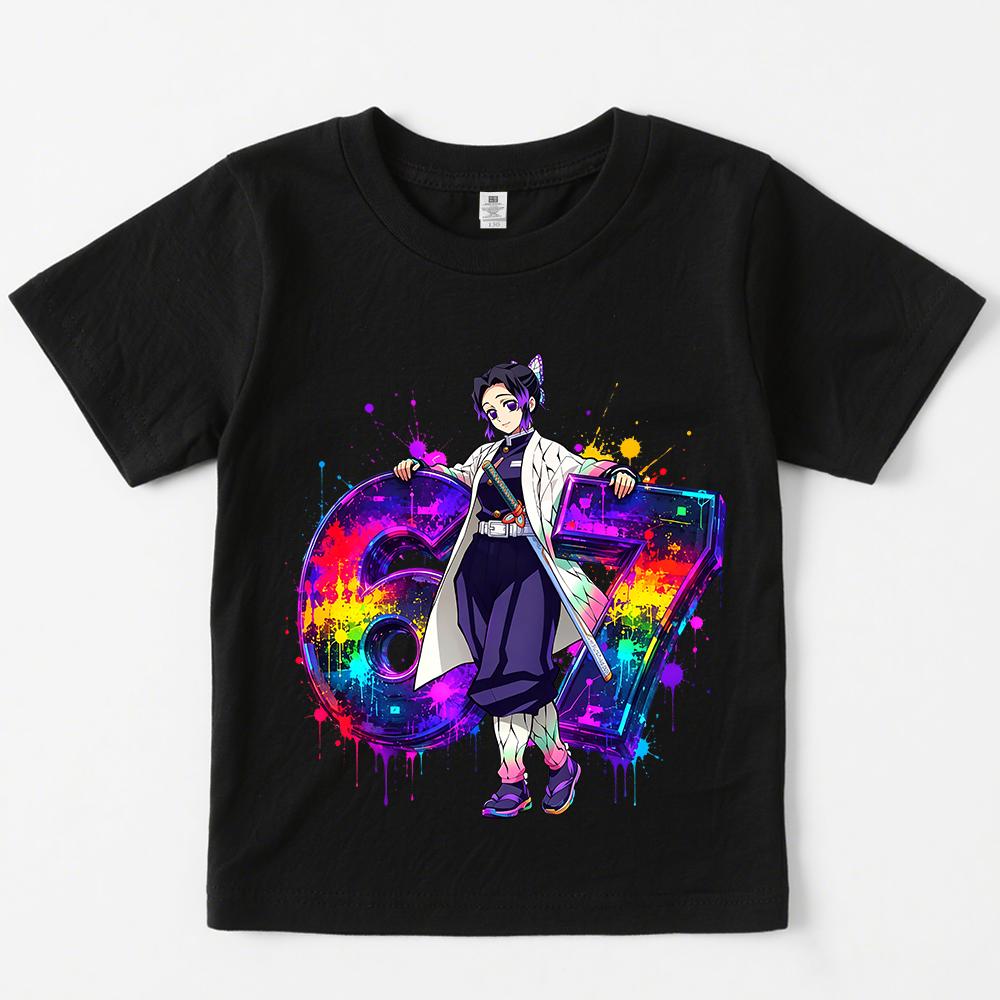 Demon Slayer Shinobu Kocho 67 Print Casual Cotton T Shirt for Girls Summer Kids Clothing Anime Top