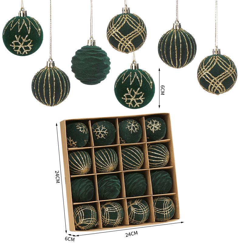 6cm Plastic Flocked Festival Christmas Ball Pendant Set Holiday Decorative Pendants Window Display Tree Balls