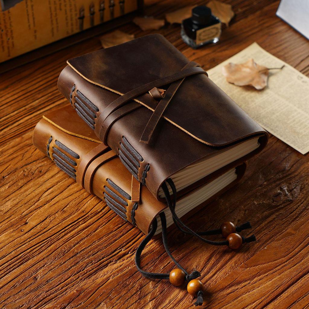 Retro Traveler's Genuine Cowhide Leather Loose-leaf Notebook - Magic Diary and Notepad
