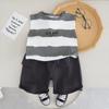 Summer New Children Clothing Suits Baby Boy Fashion Striped O-neck Sleeveless + Shorts Two-piece Set Comfortable and Handsome Cotton Top + Shorts Set