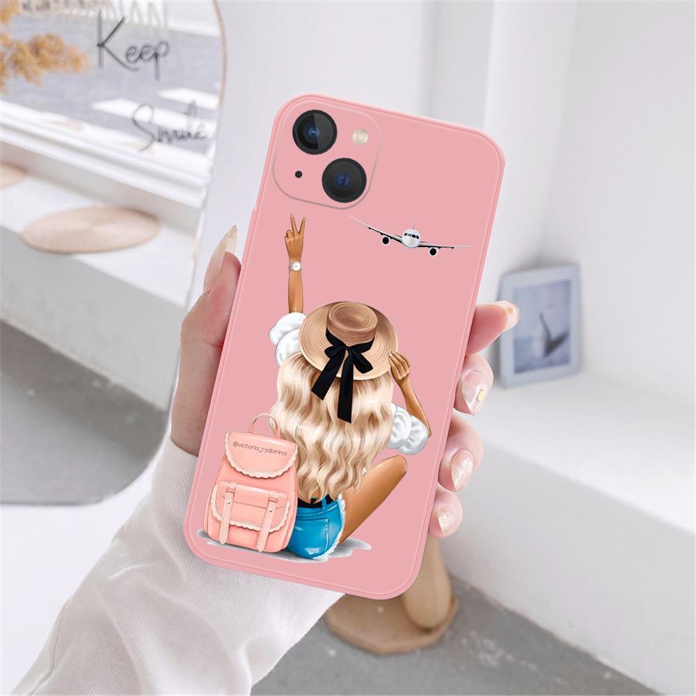 Чехол для телефона «Красивая девушка» для iPhone 11 12 13 Pro Max X XR XS MAX X 6s 8 7 Plus 13Mini Luxury Coffee Travel Розовый Мягкий силиконовый чехол