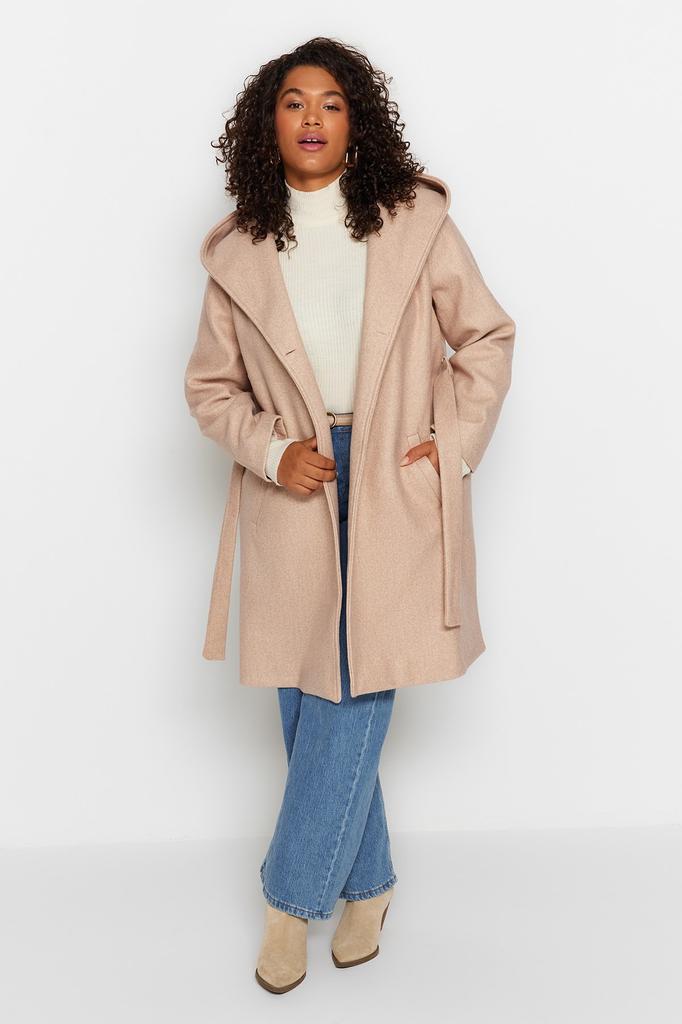Women's Style Plus Size Stone Belted Double Breasted Closure Coat
