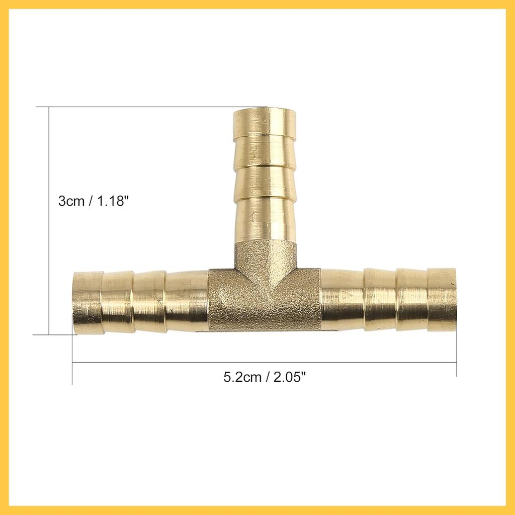 8mm Hose Barb Brass 3 Way Tee Connector Adaptor for Air Water Gas Oil Pipe 5pcs Auto Replacement Parts