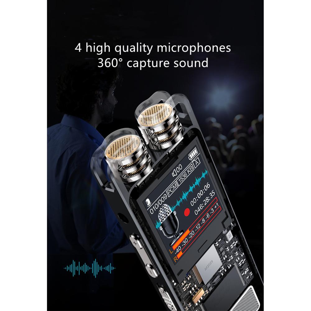 Профессиональный диктофон, активируемый голосом, цифровой диктофон, стерео PCM, проигрыватель с переменной скоростью, преобразование голоса в текст, запись совещаний