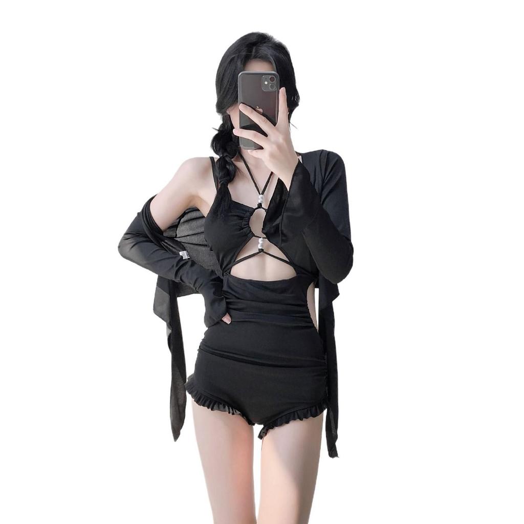 2025 Women's Two-Piece Slimming Swimsuit with Tummy Control, Full-Cover Long Sleeve Cover-Up, High-End Conservative Resort Wear