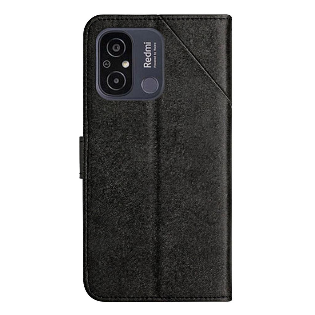 For Xiaomi Redmi 12C 4G Line Imprinting Phone Case Solid Color PU Leather Flip Wallet Cover with Stand