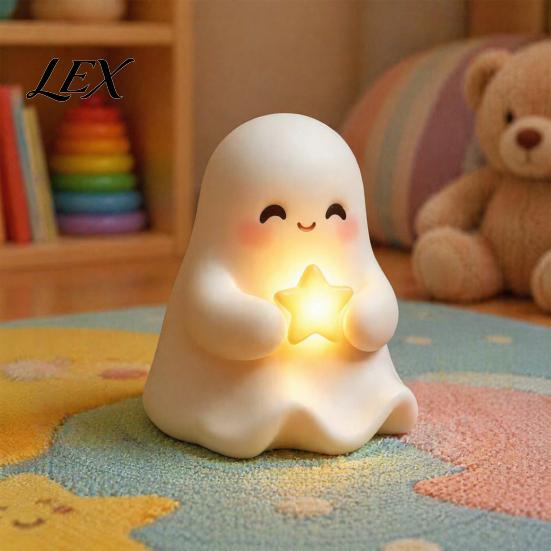Cute Halloween Bedroom Lamp Light Up Ghost Decoration, Small Statue Night Light, LED for Kids Room Resin Table Decoration Indoor, Kitchen Tiered Tray