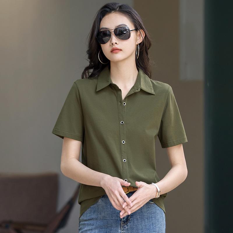 Summer Women's Shirt Button Lapel Short Sleeve Top