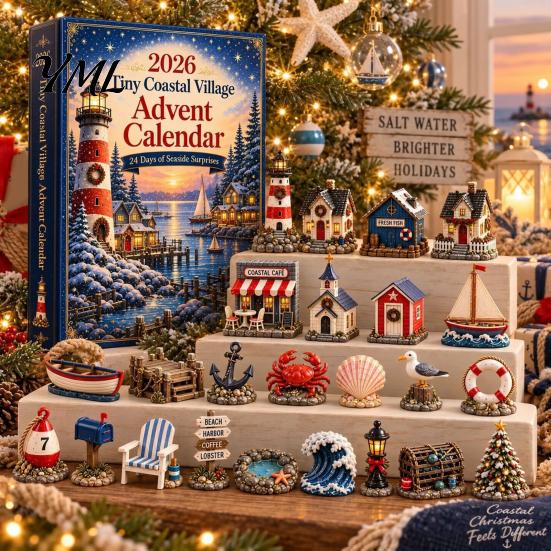24 Day Advent Calendar Tiny Coastal Village Calendar, Christmas Countdown Birthday Gift for Kids Decoration, Acrylic Holiday Ornament And Home