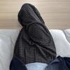 Черные клетчатые брюки женские новые весна и осень маленькие свободные ленивые прямые драпировка повседневные широкие брюки