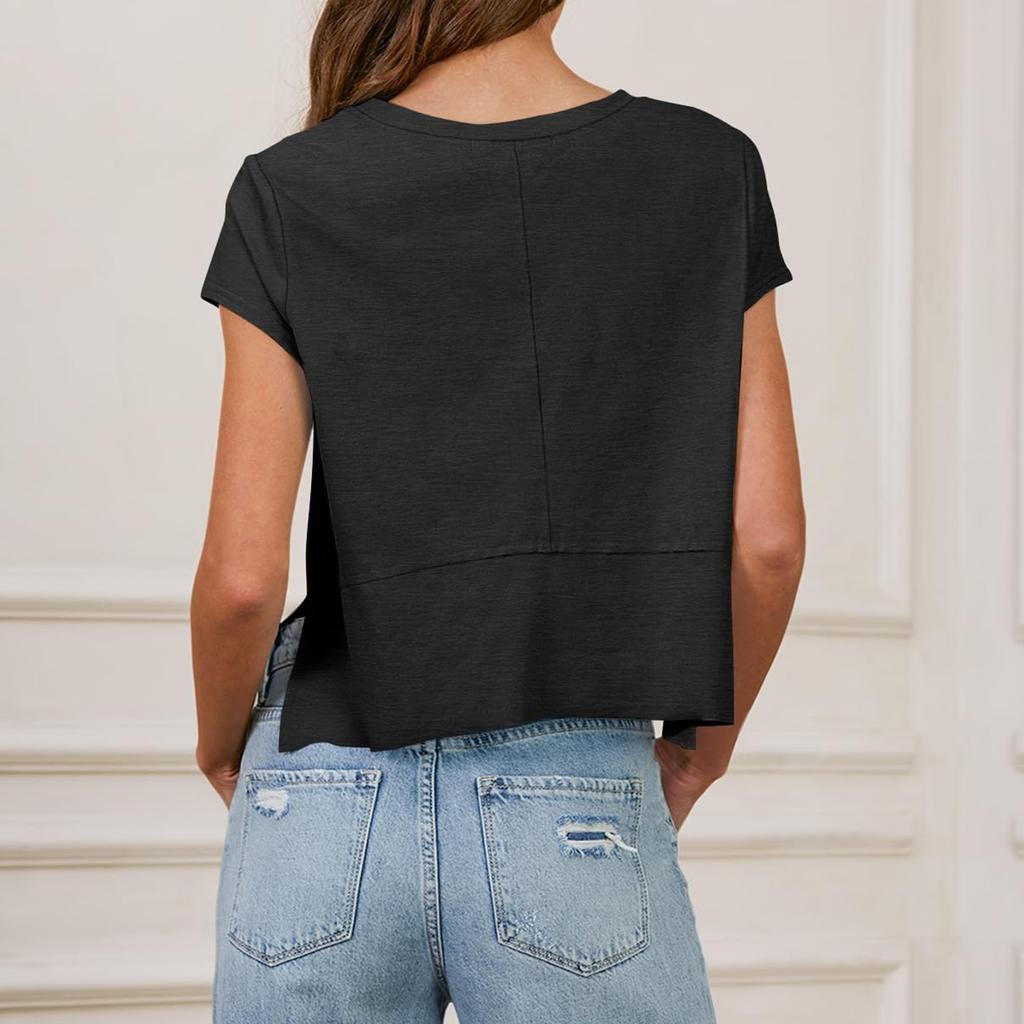 Женские летние укороченные топы с короткими рукавами и боковыми разрезами, спортивные футболки для занятий йогой в тренажерном зале