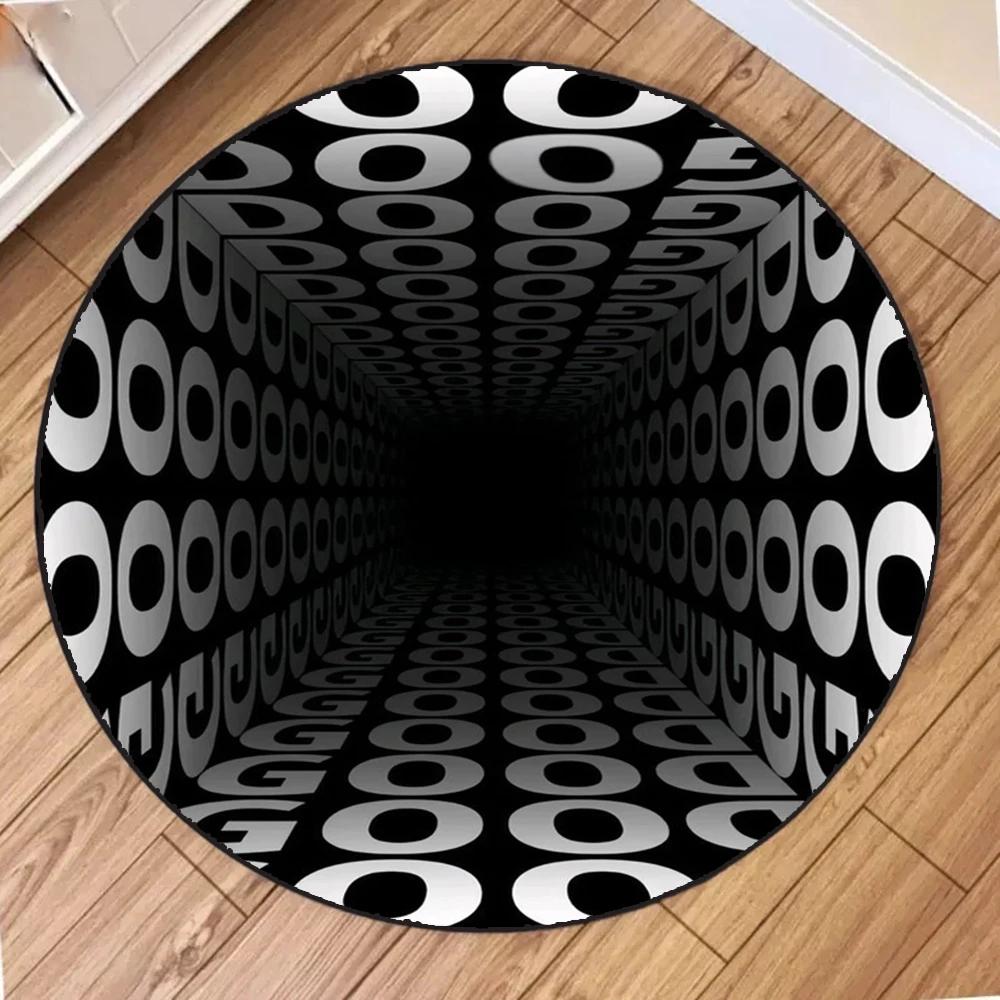 Round Carpet Mat New 3D Visual Illusion Spiral Rug Floor Mats for Bedroom Living Room Decoration Creative Rugs The Black Trap