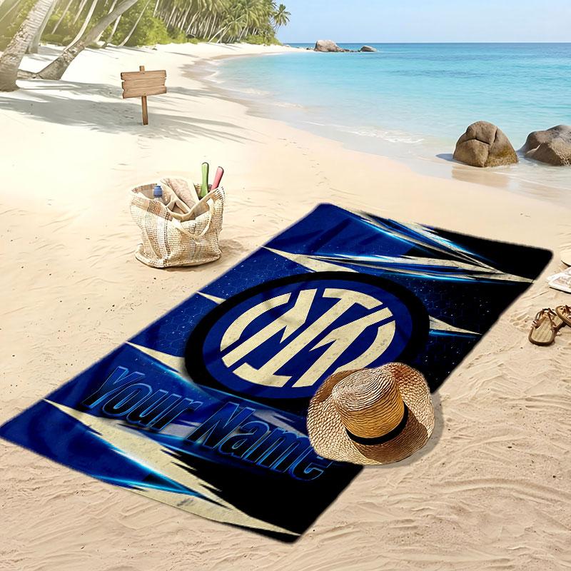Inter Milan Personalized Printed Beach Towel Soccer Logo Support Custom Name Text Absorbent Towel For Sport Travel Special Gift