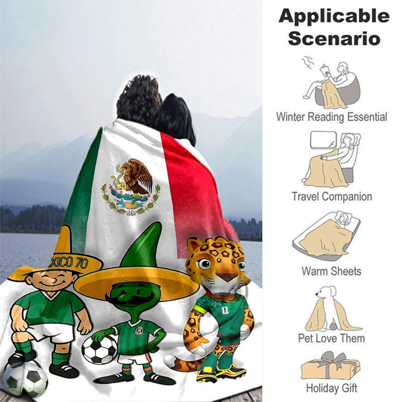 1pc Mexico Soccer Celebration Flannel Blanket Soft Warm Throw Blanket for Bedroom Living Room Bed Travel Camping Picnic Gift. MT7150190