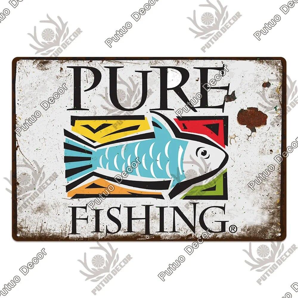 Putuo Decor Fishing Gear Retro Tin Sign Plaque Metal Plate Vintage Wall Art Poster Decoration for Tackle Shop Home Iron Painting