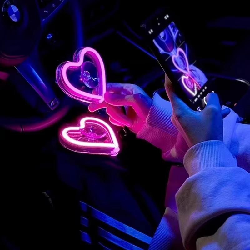Car LED Window Lights Interior Decoration Lights Glowing Heart Atmosphere Lights USB Wiring Car Modification Neon Car Decoration