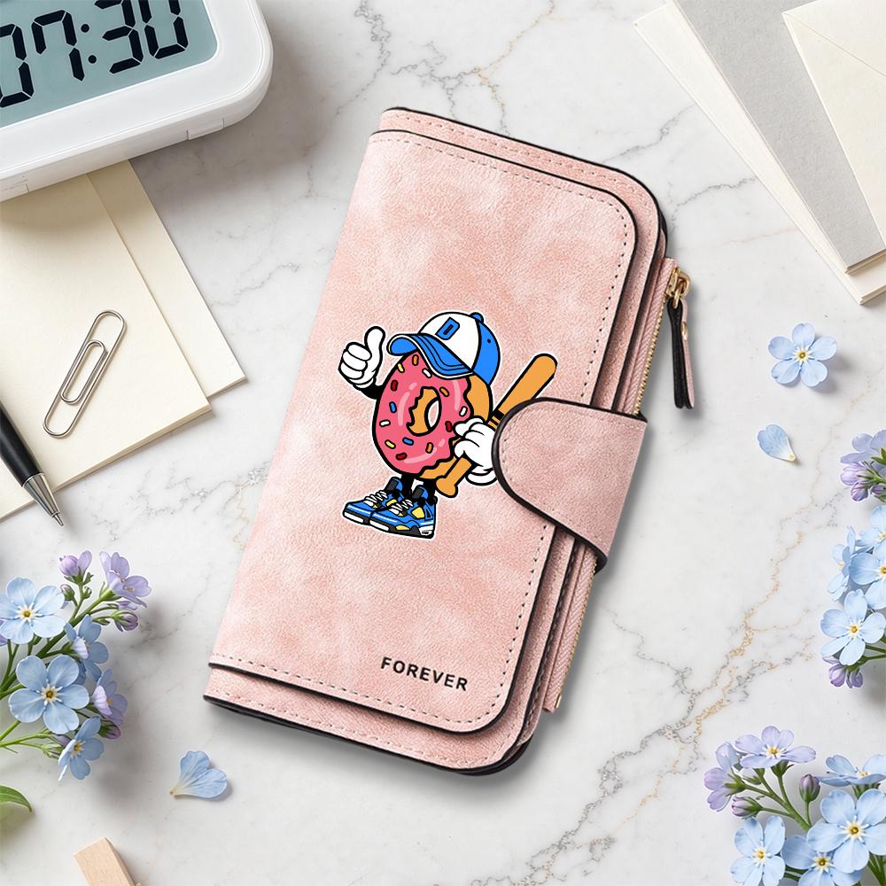 Cute Donut Cartoon Long Wallet Funny Baseball Pattern Purse Portable Fashion Card Holder