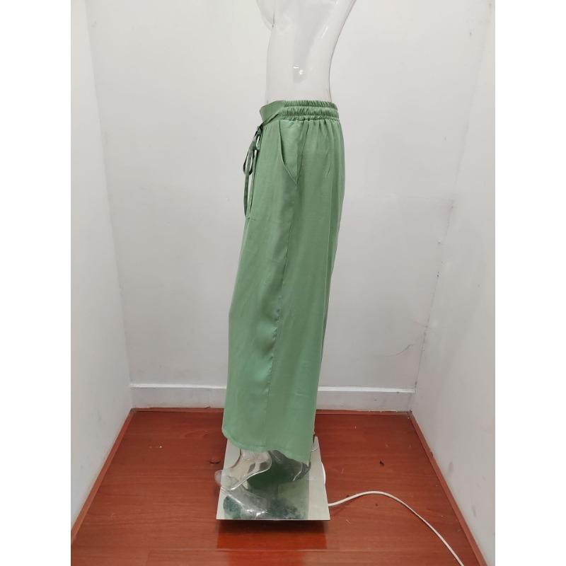 Summer Women's High Waist Casual Pants Solid Color Elastic Waist Strap Loose Wide Leg Pants for Women