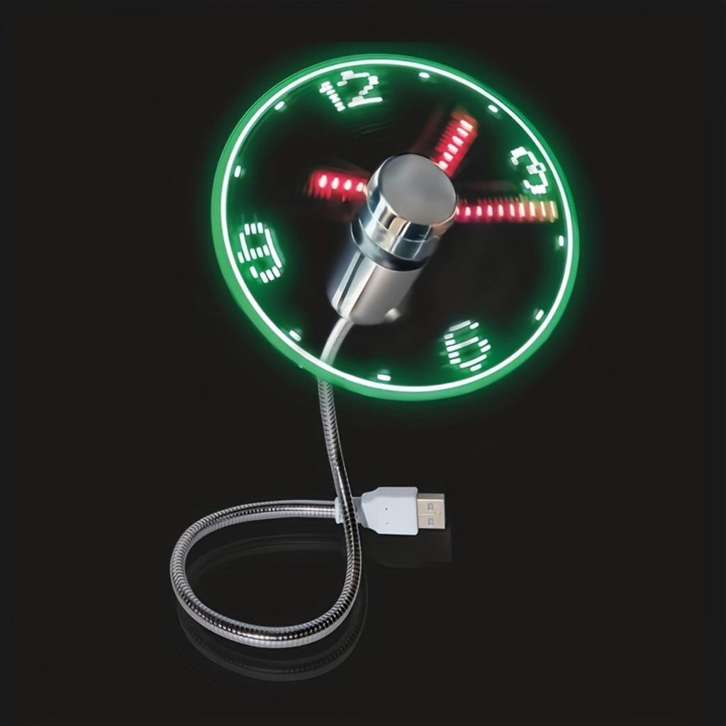 Компактный USB-вентилятор с часами 1PS, светодиодным дисплеем времени, гибкое мини-охлаждение, управление с помощью переключателя, энергоэффективность.