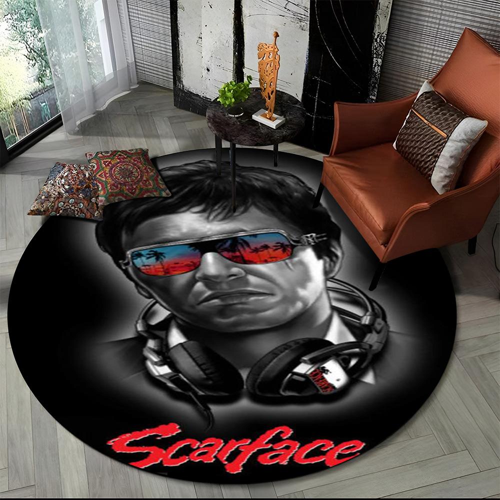3D Печать Кино Лицо со шрамом Тони HD Круглый Ковер для Гостиной Спальни Детской Игровой Комнаты Декор, Коврик для Питомца Нескользящий Напольный Коврик