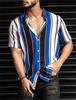 Модные мужские рубашки с полосатым принтом, на пуговицах, с коротким рукавом и лацканами, уличная летняя базовая блузка, классические рубашки для мужчин