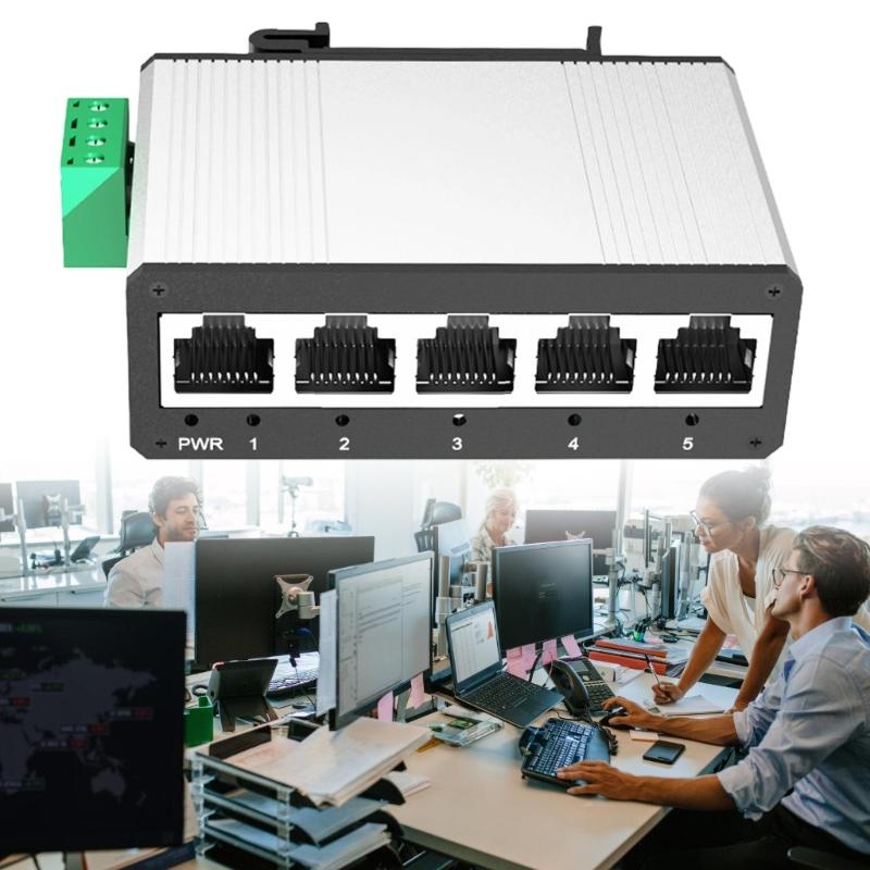 Aluminum Alloy Industrial 5 Port Gigabit Switches Rail Mounting Wide Temperature Ranges No Adapter Included