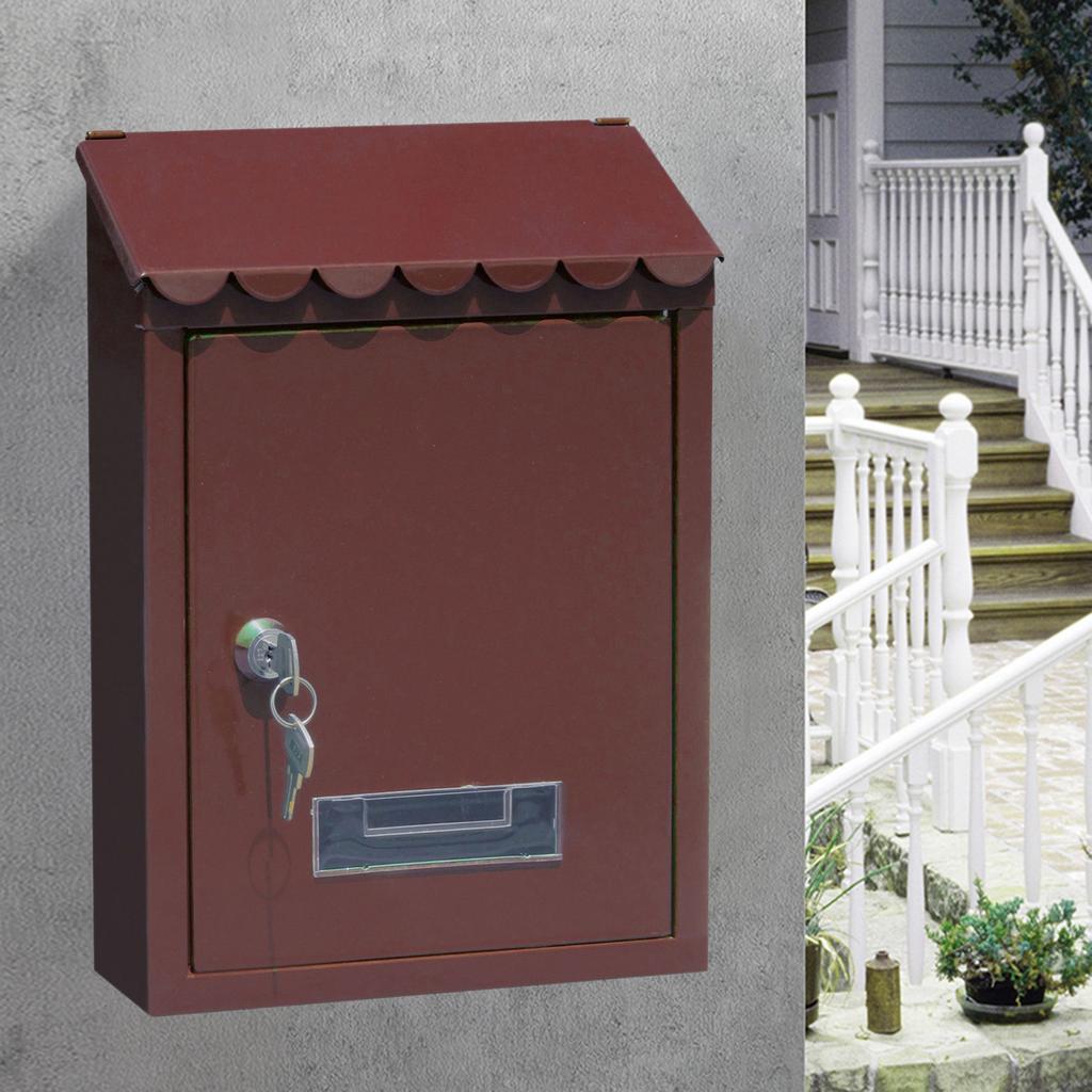 Metal Rustproof Post Box Wall-Mounted Key Locking Premium Mailbox with Top-Loading Letter Slot Drop Box Case