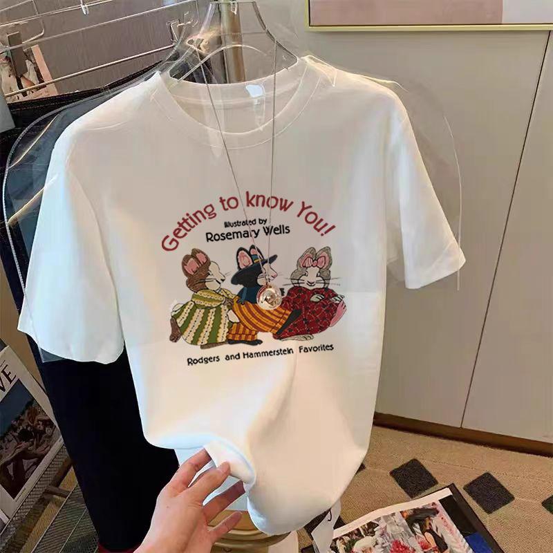 Fashionable Shoulder Pure Cotton Black Short-sleeved T-shirt for Women's Summer New Loose Letter Printing Versatile Top Shirt