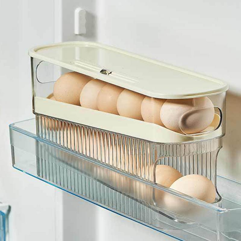 Auto Rolling Egg Organizer For Refrigerator Slide Egg Dispenser Safe Space-Saving Egg Storage Box Egg Organizer Refrigerator Egg